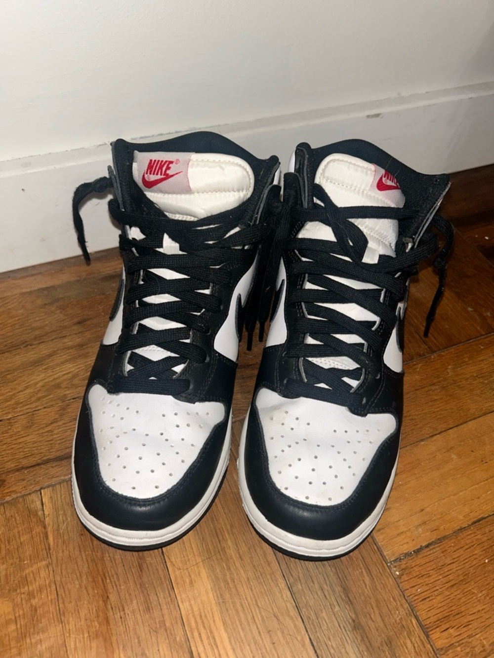 Nike Black & White Low/Mid Top Sneakers with Red Tongue Label
